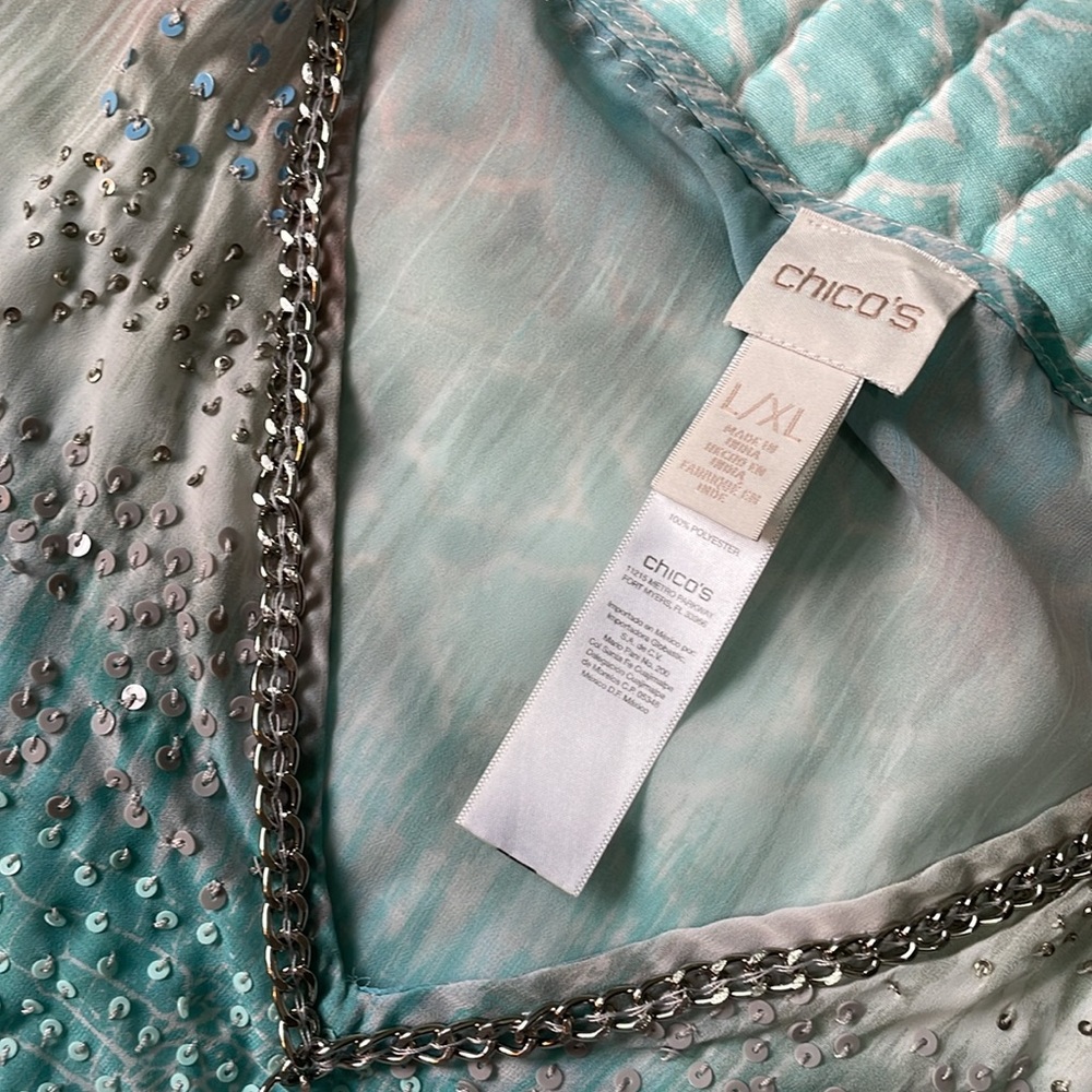 Chicos, ocean wave, sequin and chain, caftan cover-up - Picture 6 of 8